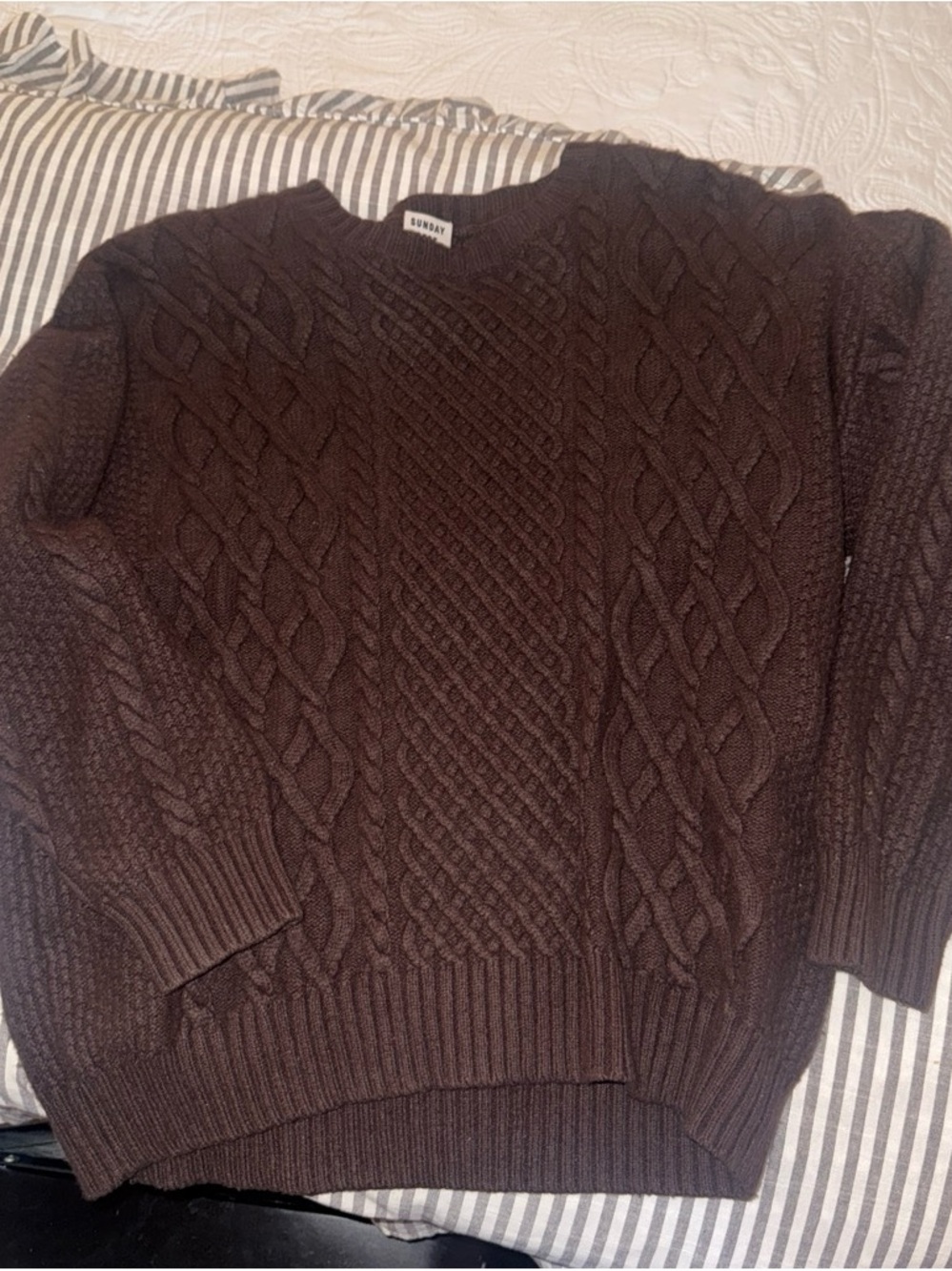 Aritzia Dark Brown Cable-Knit Crewneck Sweater